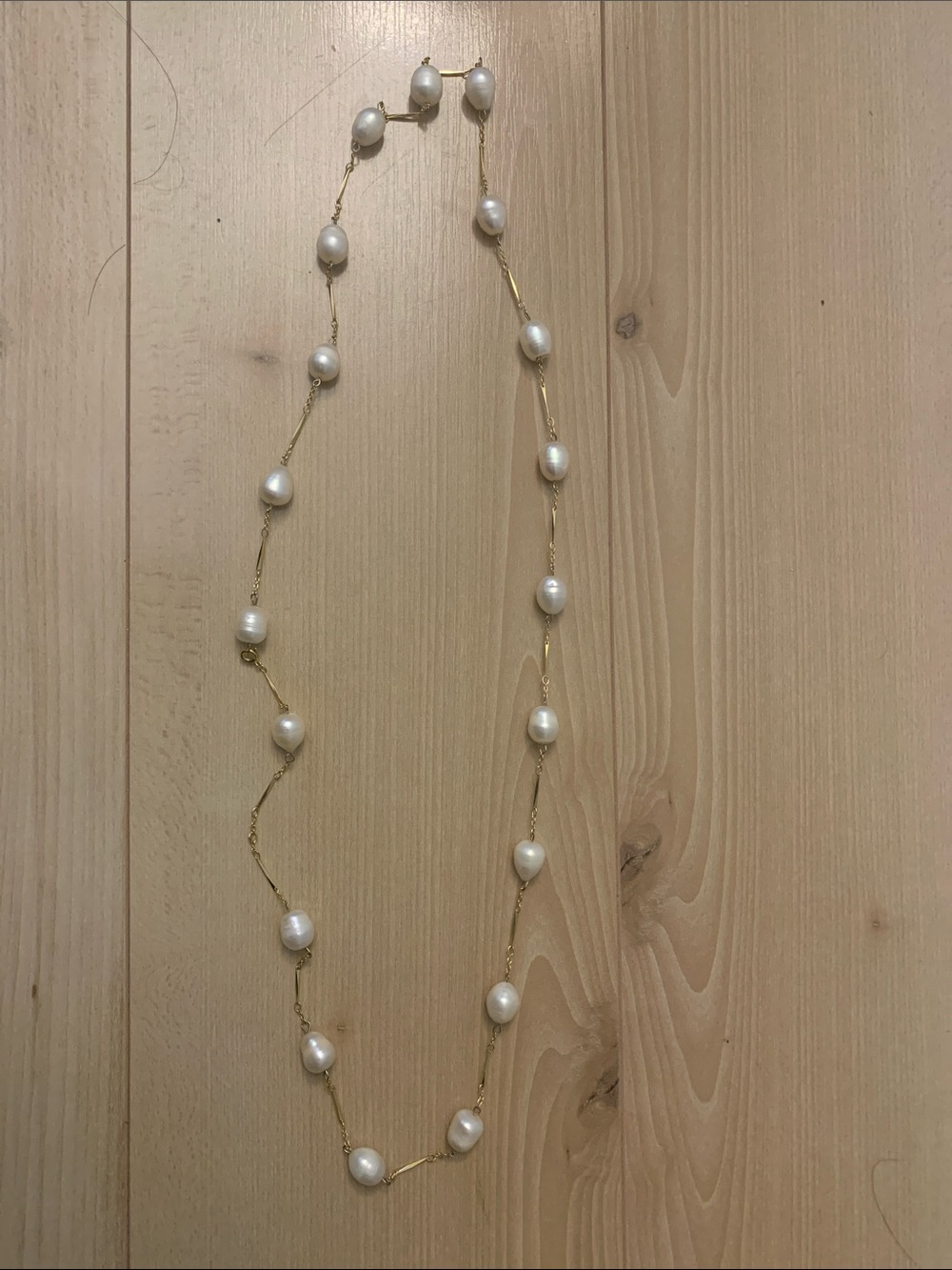 Freshwater Pearl Station Necklace - Gold-Tone-Vintage/Classic Style-No Hallmark